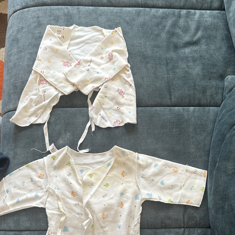 Bundle of 2 Charming White Kids Blouse with Colorful Prints newborn size